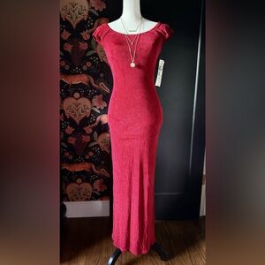 Vintage 90's Jessica McClintock Gunne Sax Dress Red Maroon Slinky Sparkly Long S